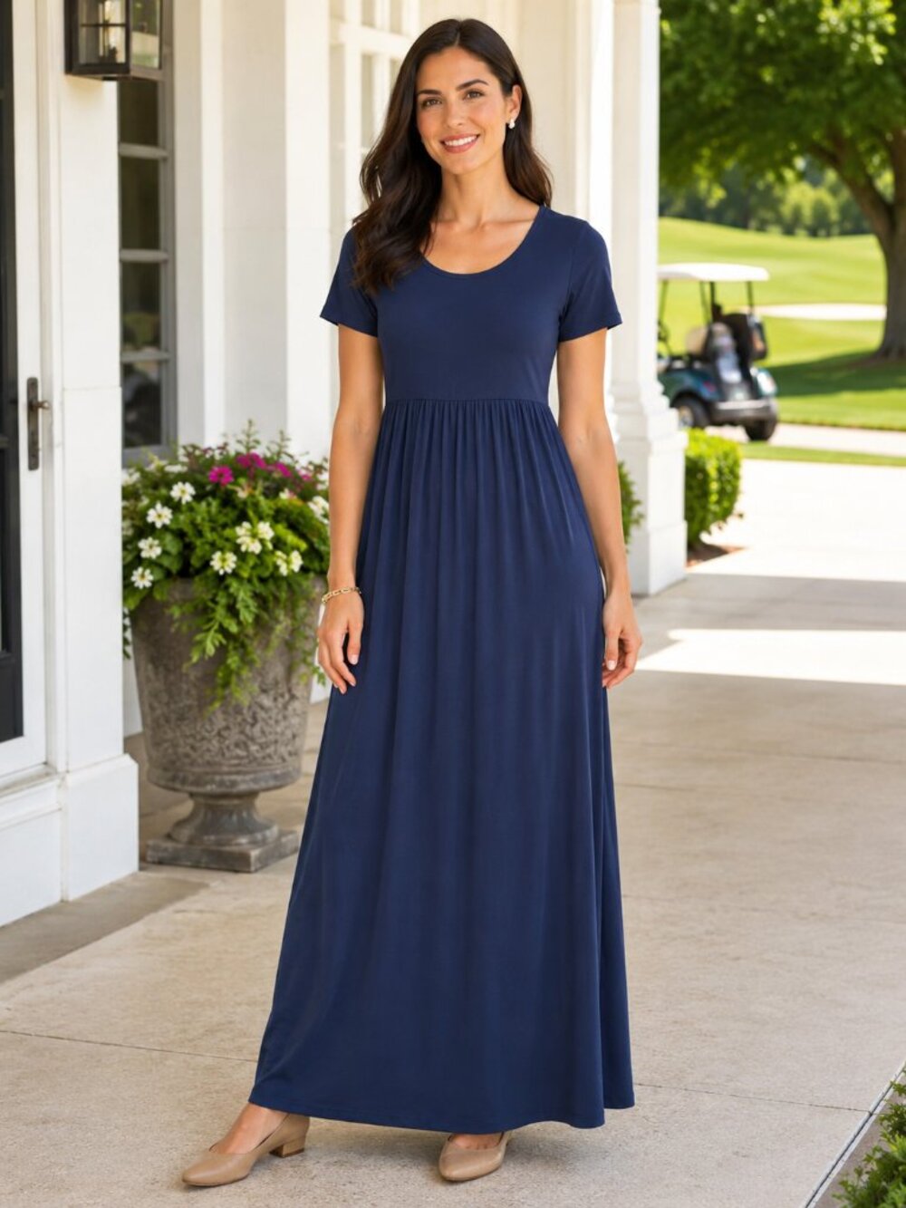 Haomeili Women’s Casual Knit Maxi Dress Blue Size Large NWT Scoop Neck Classic